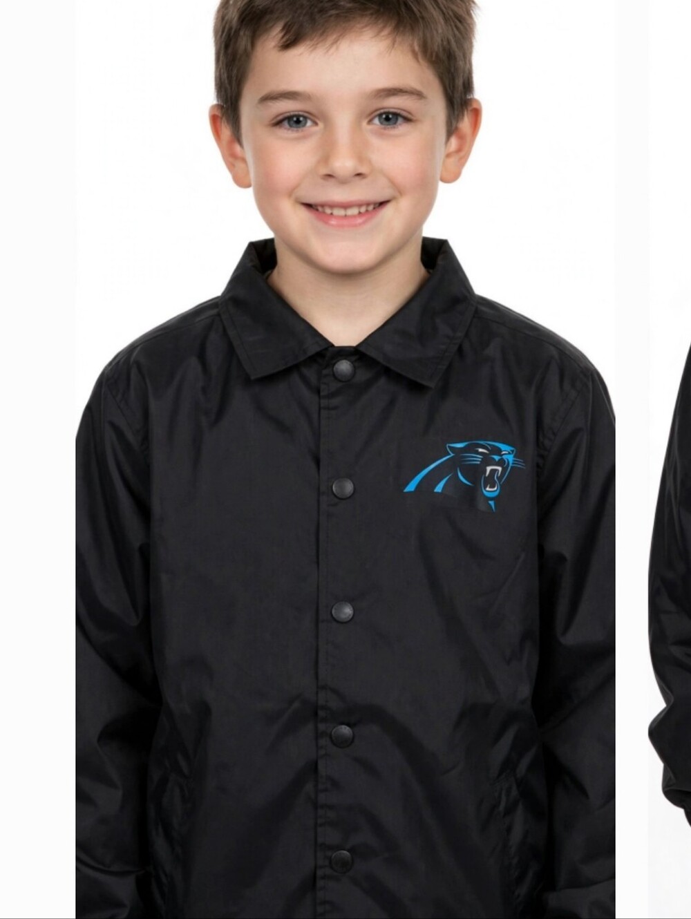 NFL Carolina Panthers Black Child size 8 Windbreaker Jacket with Blue Logo